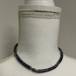 Vintage Millefiori Glass Tube Bead Choker Necklace Blue Red  Floral Boho